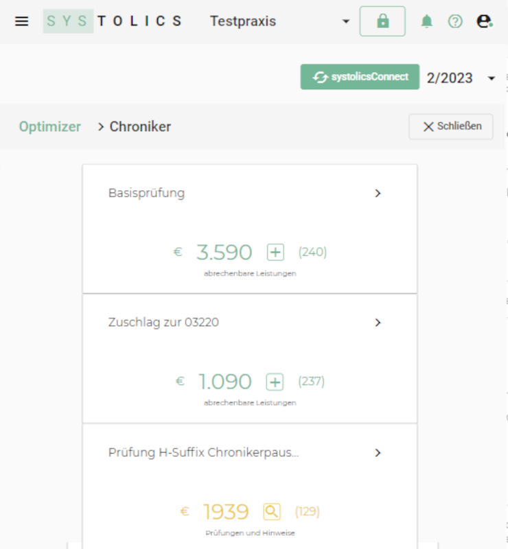 Detailansicht einer EBM-Auswertung im systolics Optimizer